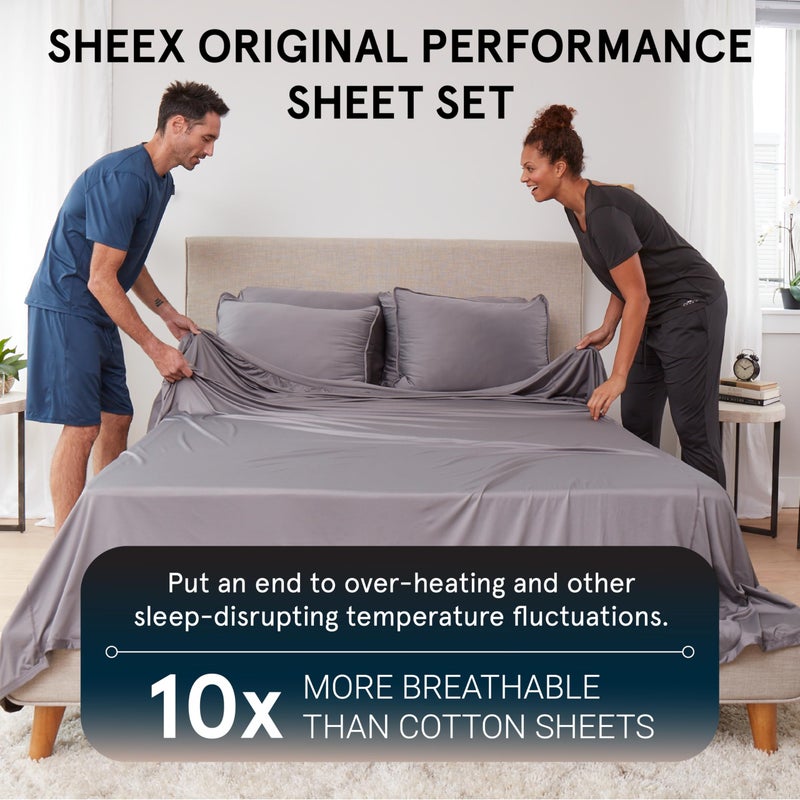 SHEEX - Original Performance Sheets Set (King/California King) Bright White - Cooling Sheets, Moisture Wicking, 1 Flat Cooling Sheet, 1 Fitted Cooling Sheet, 2 Pillow Covers, Wrinkle Free, Sleep Aid - Image 3